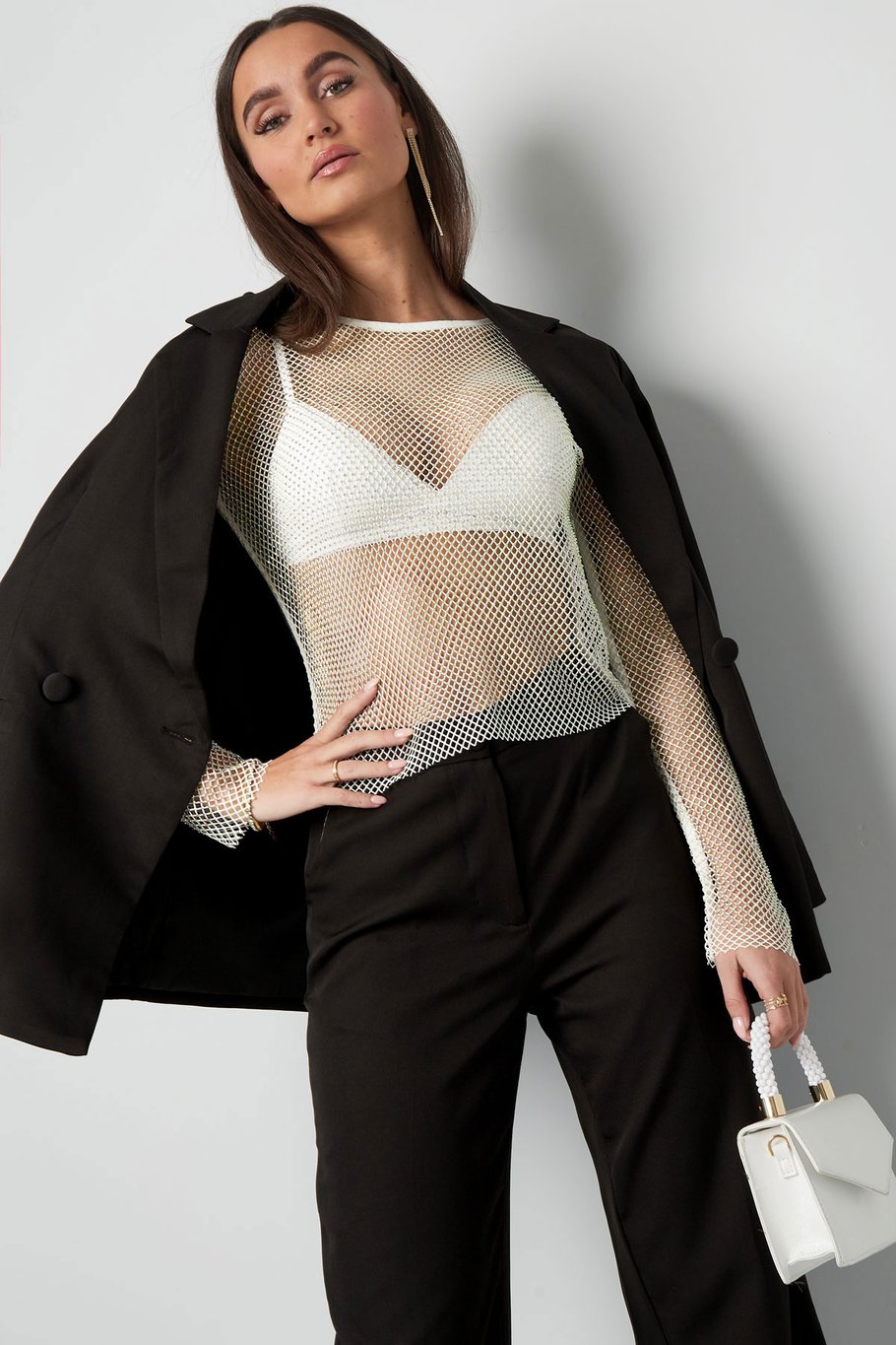 Glitzerndes Langarmshirt – Weiß – S Bild3